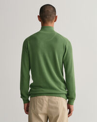 Sweater van katoenpiqu&eacute; met korte rits