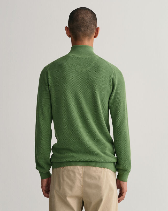 Sweater van katoenpiqu&eacute; met korte rits