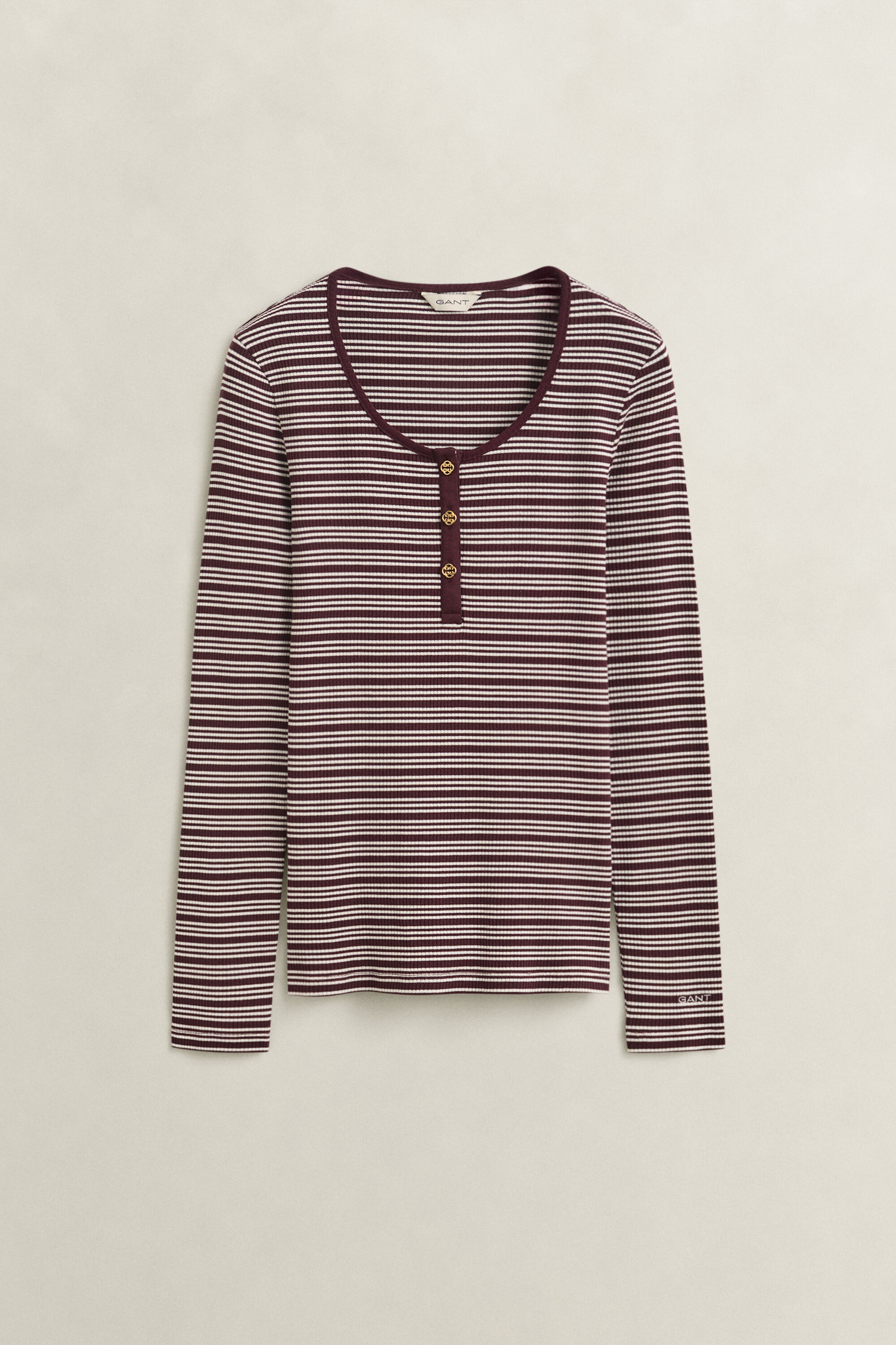 Geribde Henley-top met lange mouwen