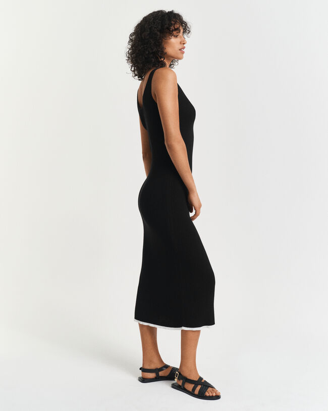 Ribgebreide jurk met spaghettibandjes