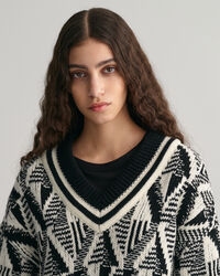 Sweater met V-hals en geometrisch patroon