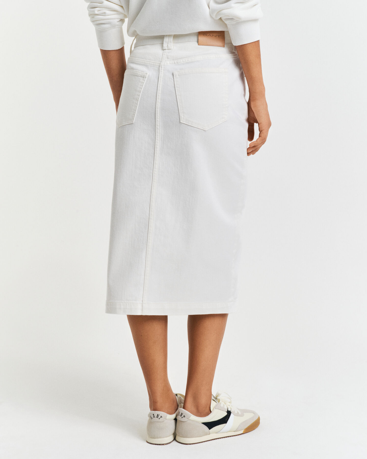Witte denim midirok