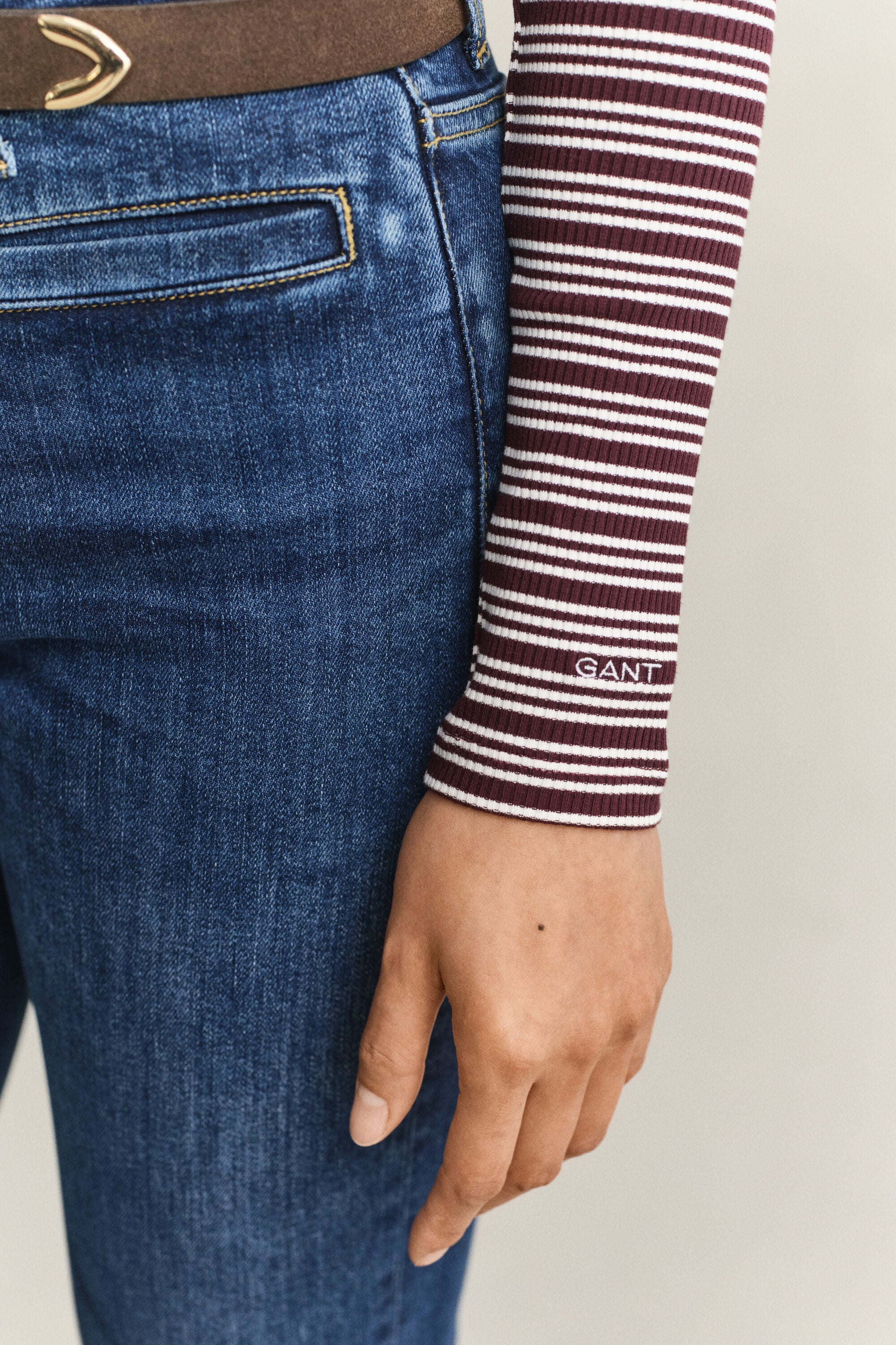 Geribde Henley-top met lange mouwen