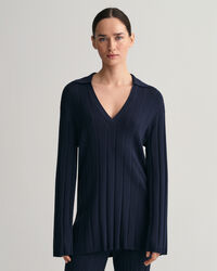 Trui met ribgebreide open kraag