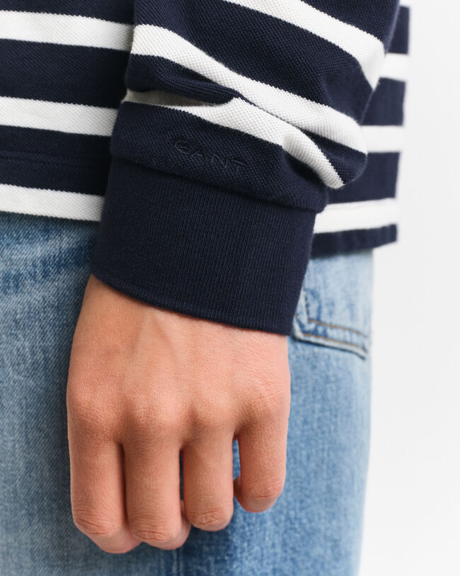 Piqué poloshirt met lange mouwen en Bretonse streep