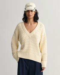 Textured sweater met V-hals van katoen