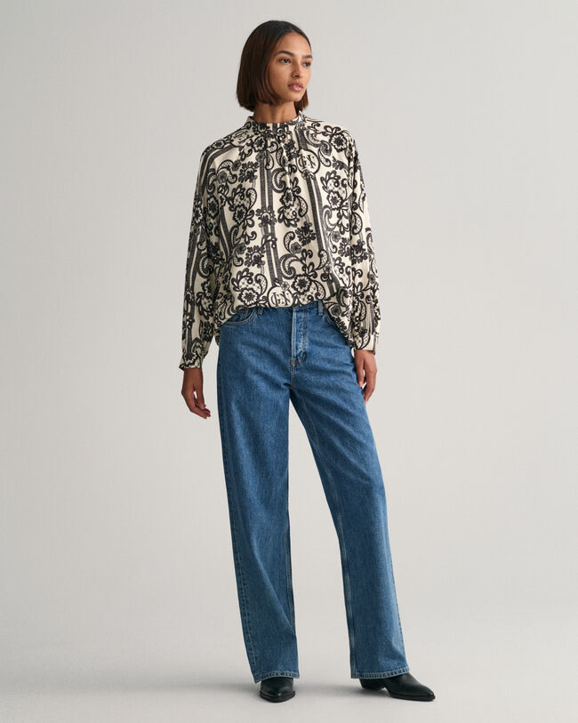 Lace Print blouse met col