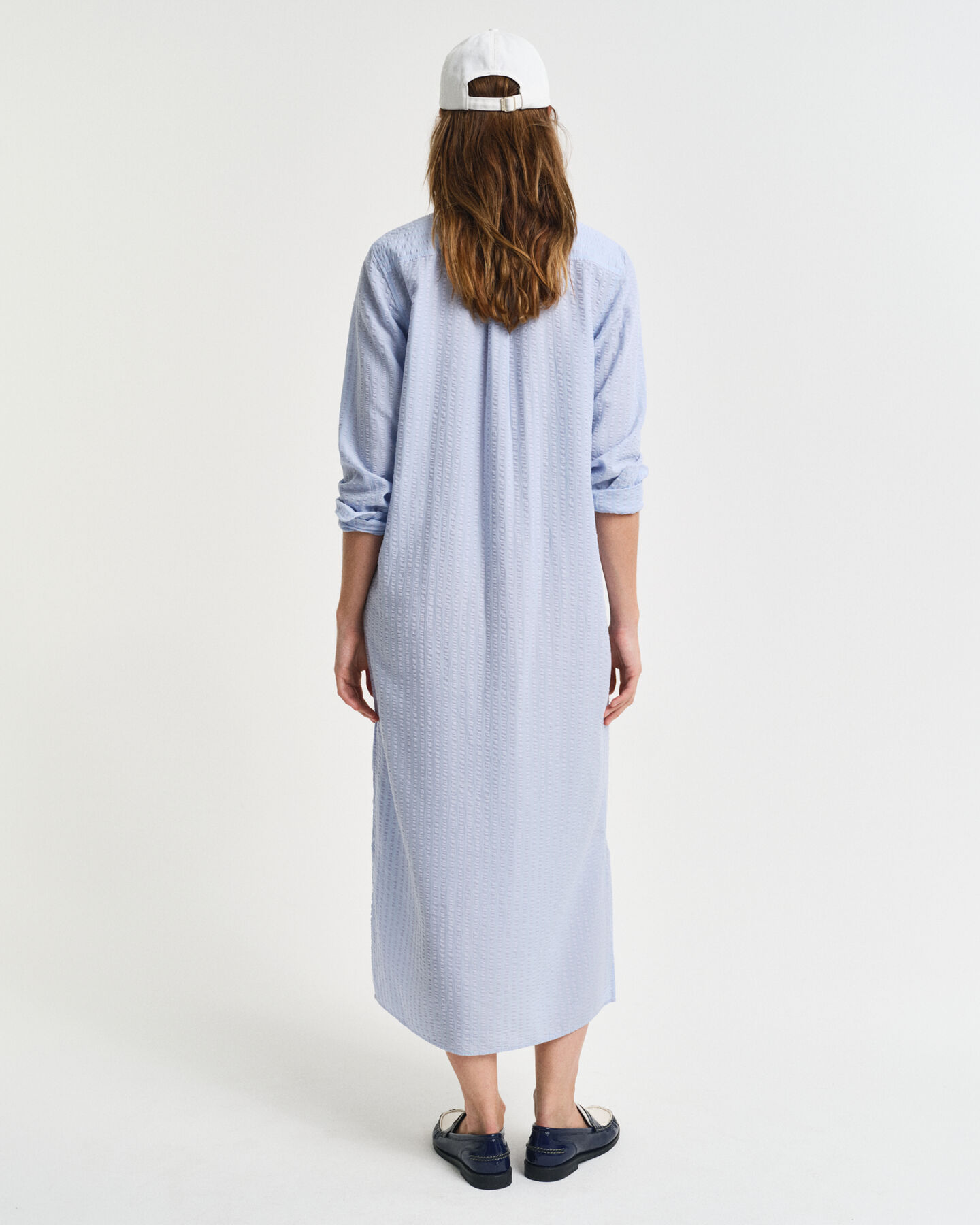 Seersucker jurk met ton sur ton streepje