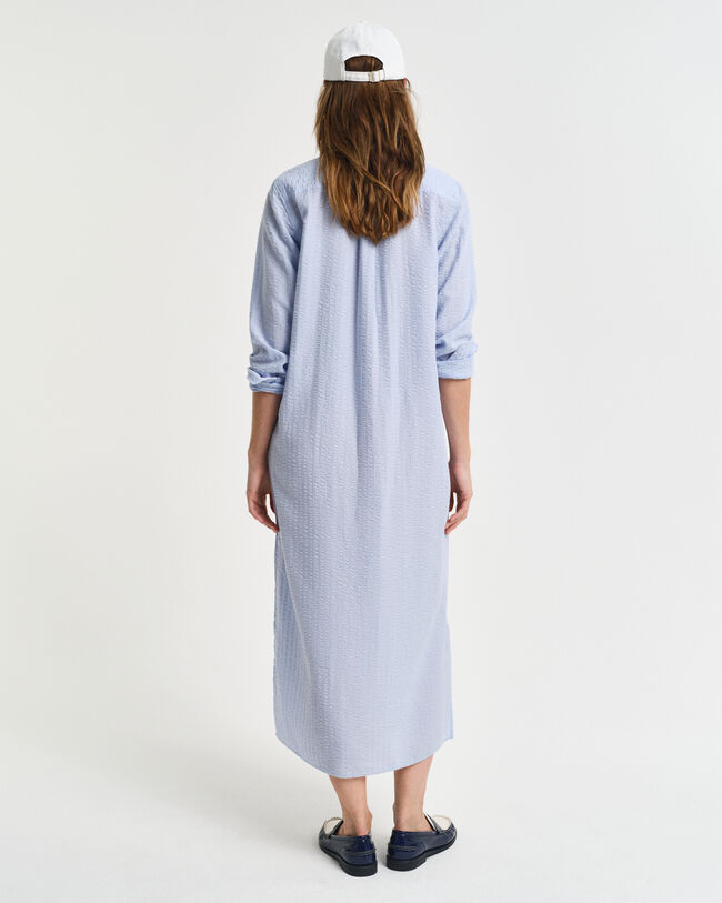 Seersucker jurk met ton sur ton streepje