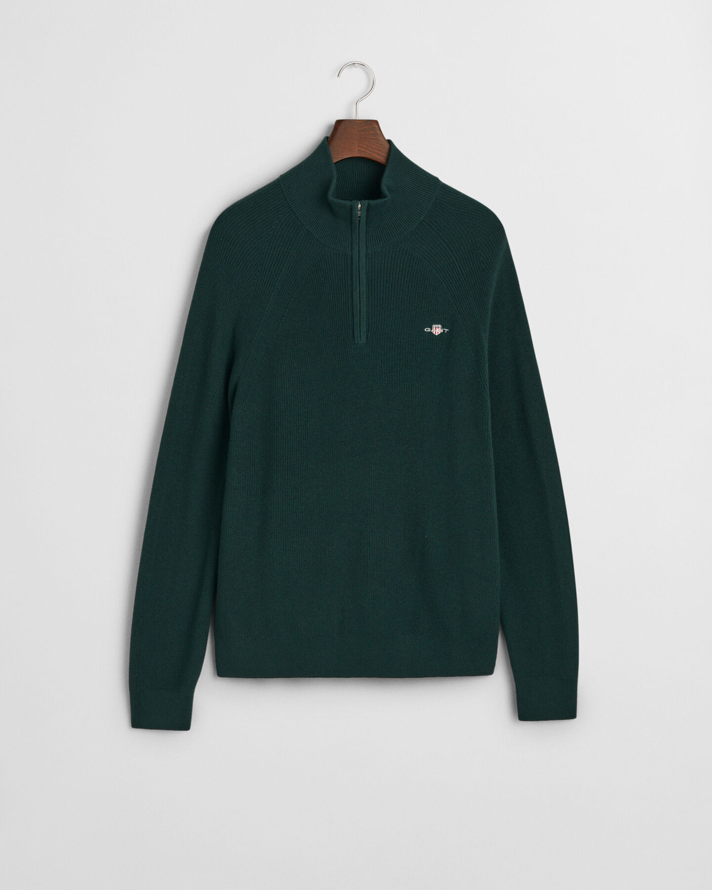 Trui met korte rits van geribde katoen-wolmix