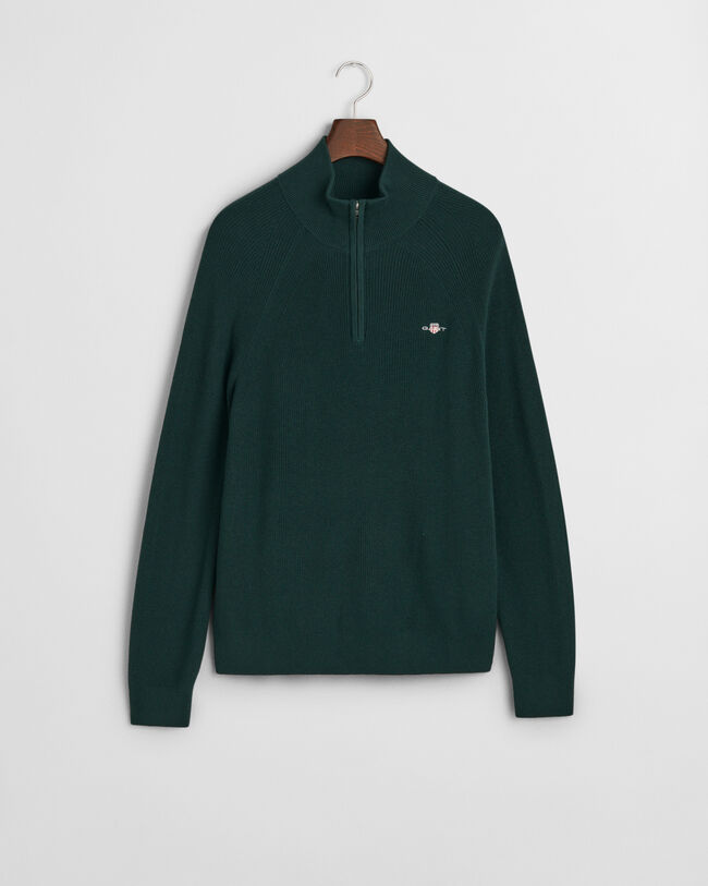 Trui met korte rits van geribde katoen-wolmix