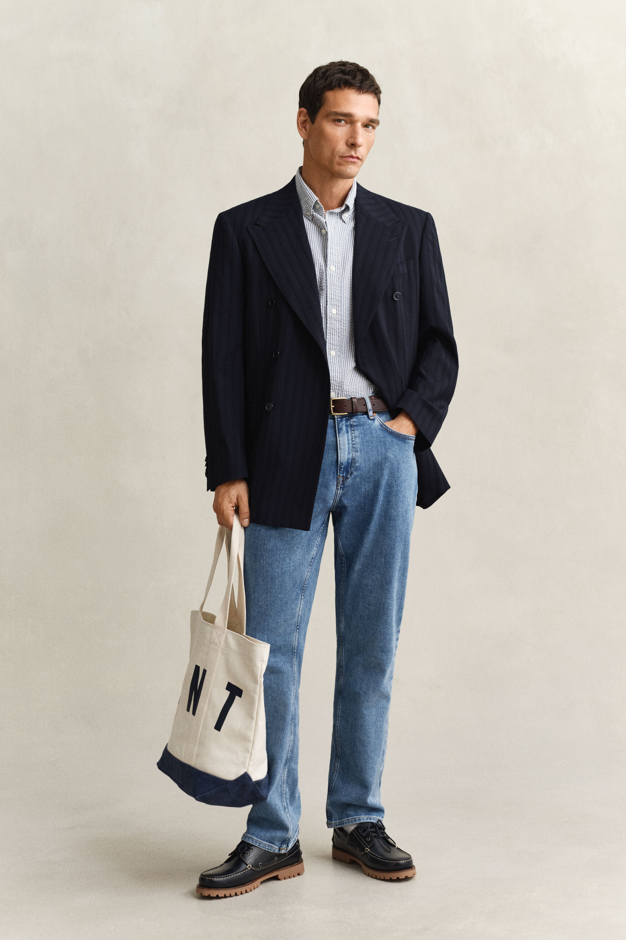 Seersucker overoverhemd met korte mouwen en strepen