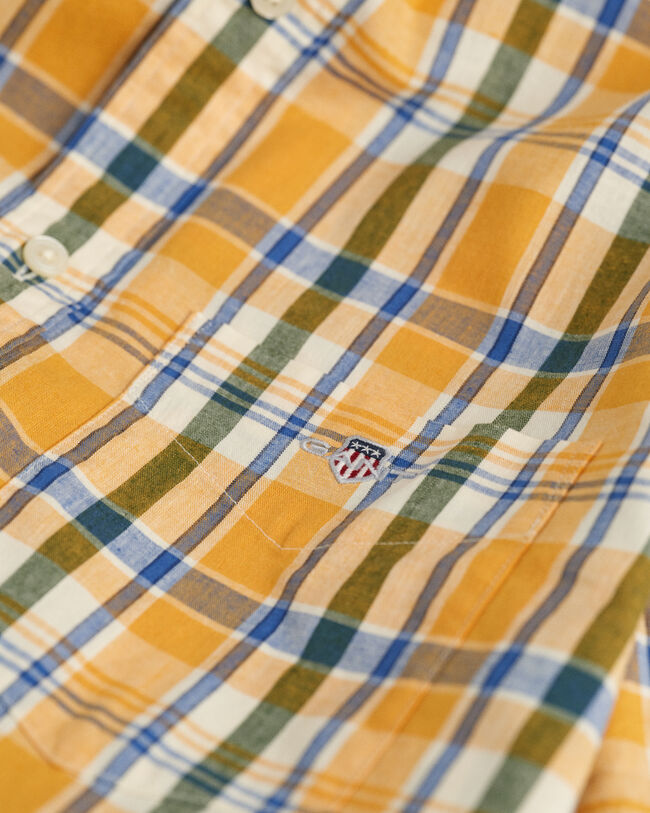 Regular Fit geruit overhemd met korte mouwen van katoen en linnen