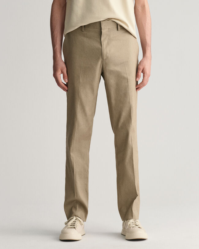 Slim Fit kostuumbroek van katoen en linnen