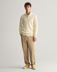 Gestreepte katoenen trui met textuur en korte rits