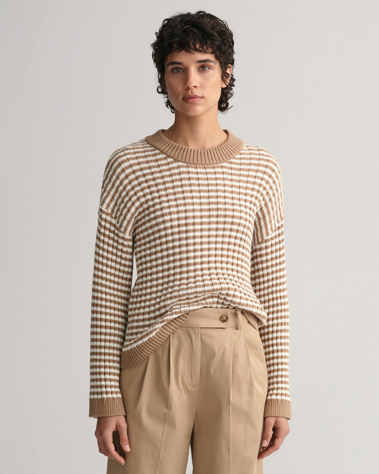 Ribtrui met ronde hals en strepen van ribkatoen