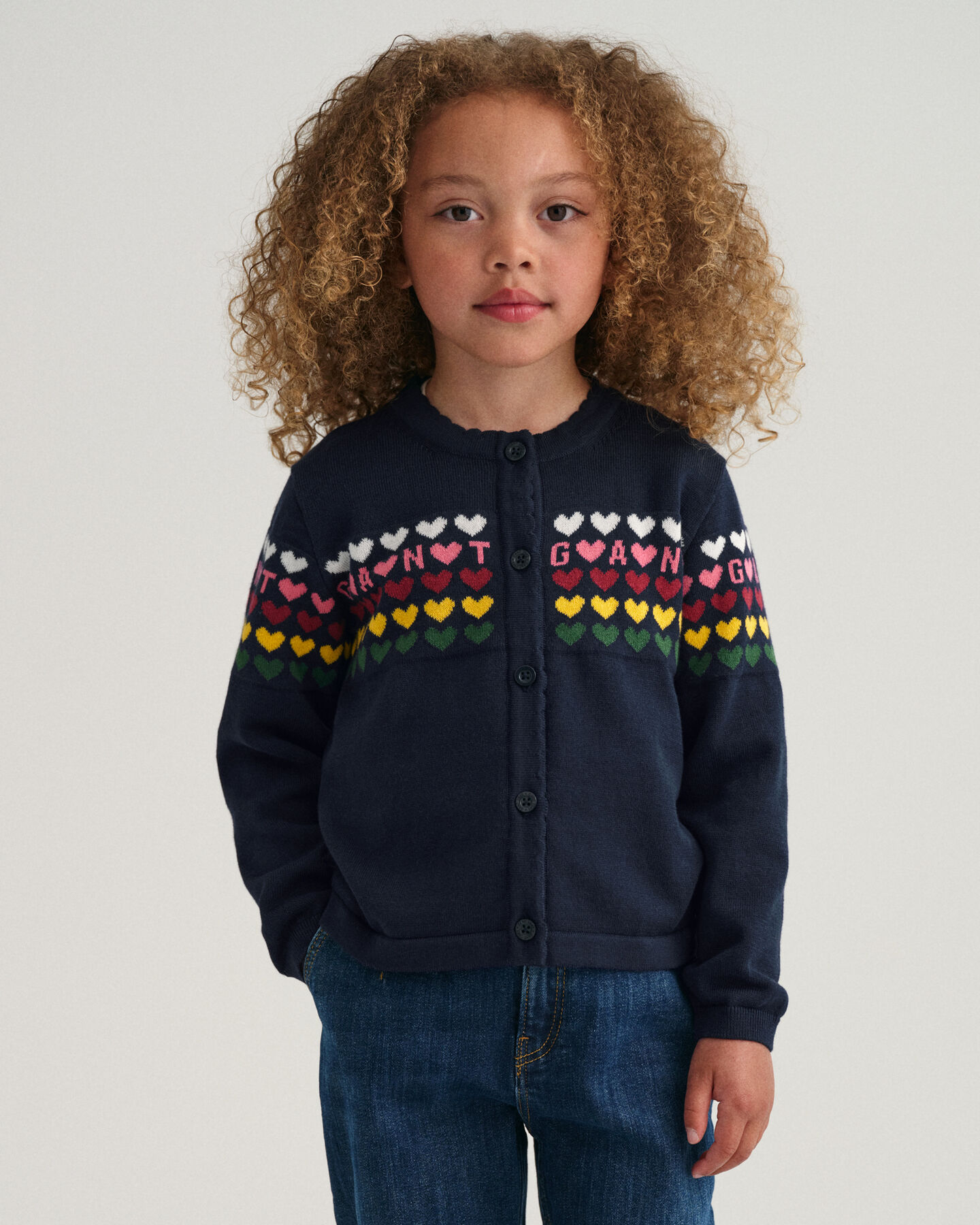 Girls gebreid vest met hartjes