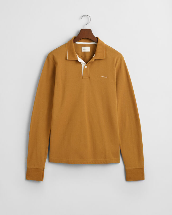 Poloshirt met getextureerde kraag en lange mouwen
