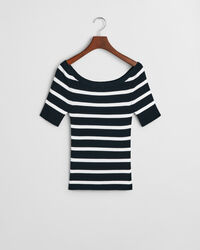 Gestreepte ribgebreide off-shoulder top