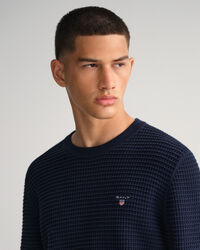 Texture sweater met ronde hals van katoen