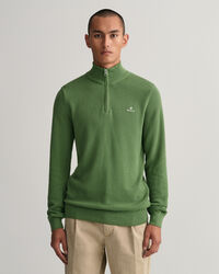 Sweater van katoenpiqu&eacute; met korte rits