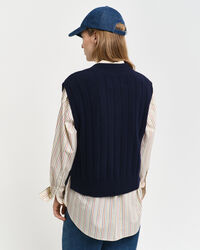 Wollen spencer met V-hals en brede rib