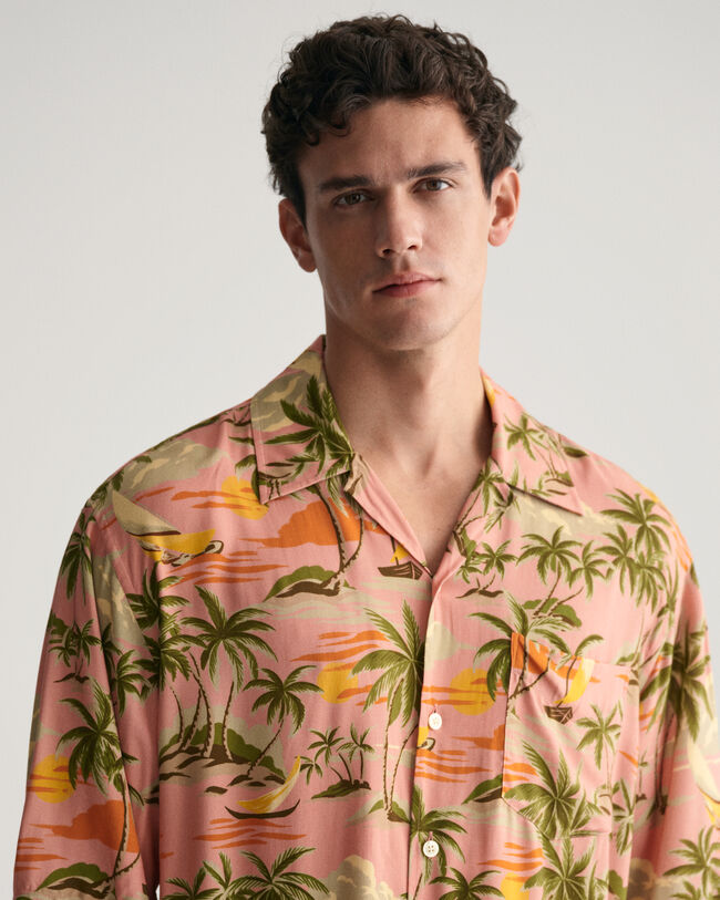 Regular Fit Hawaiian Print overhemd met korte mouwen
