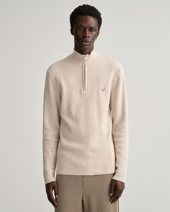 Sweater met korte rits en ribtextuur