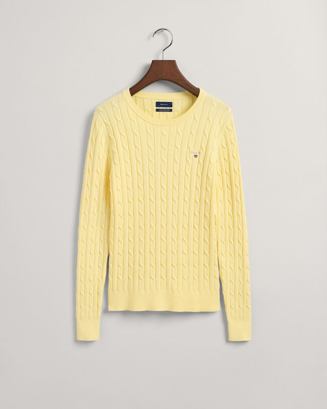 Gebreide kabeltrui met ronde hals van stretchkatoen