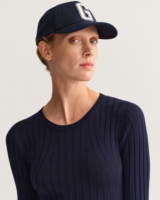 Geribde jurk met ronde hals