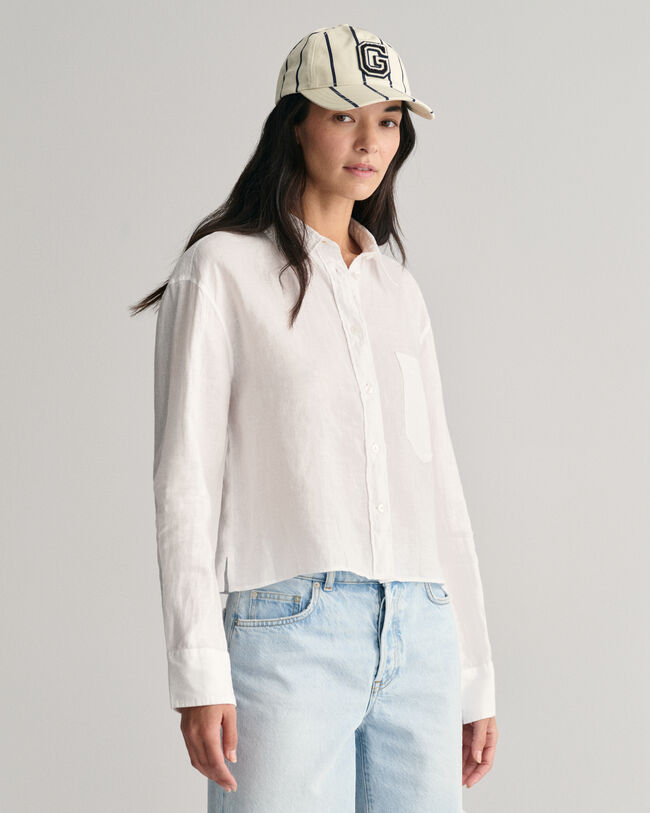 Relaxed Fit cropped blouse van linnen