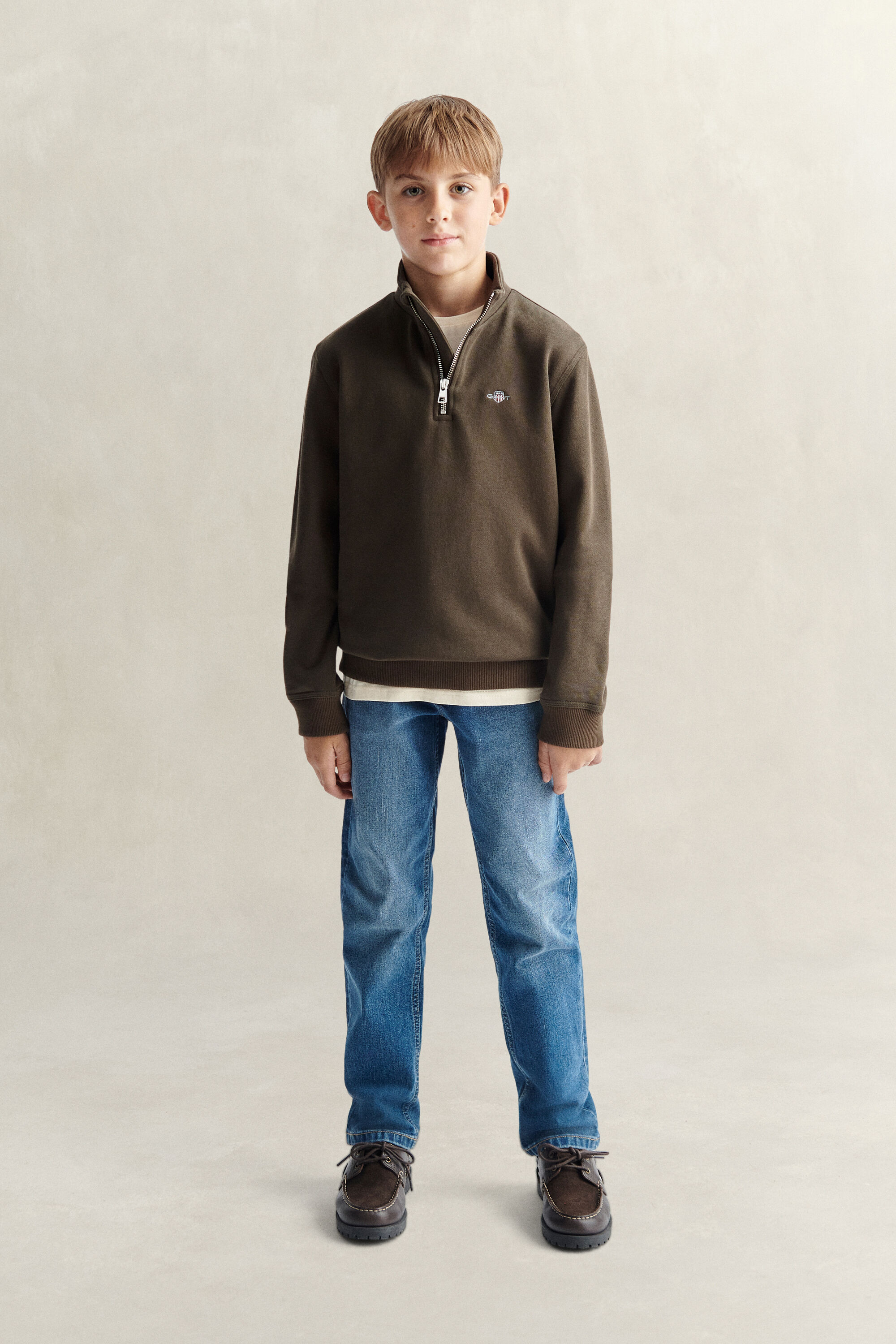 Sweatshirt met korte rits en schild voor tienerjongens