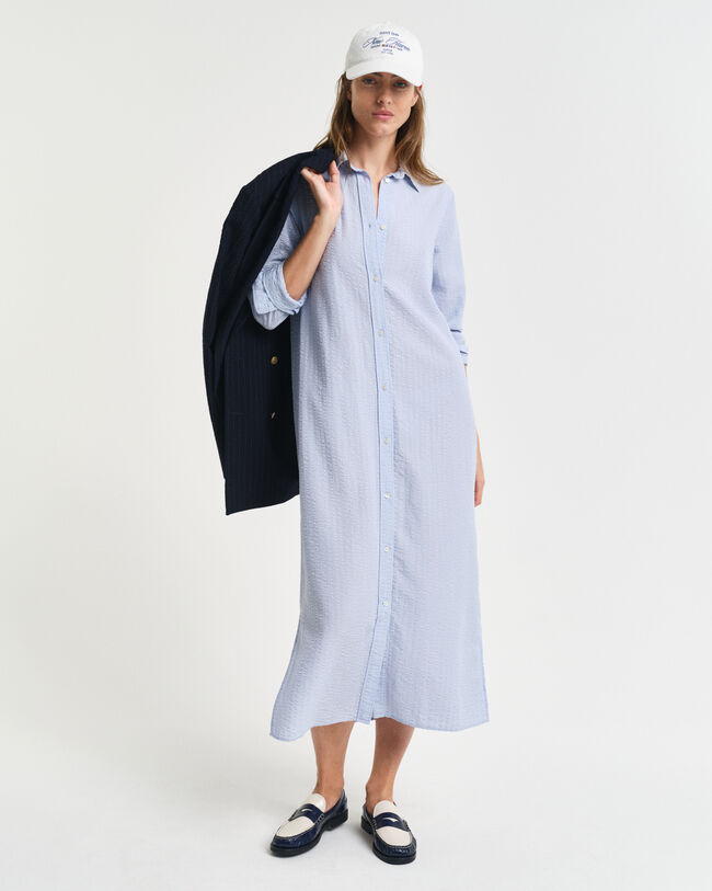 Seersucker jurk met ton sur ton streepje