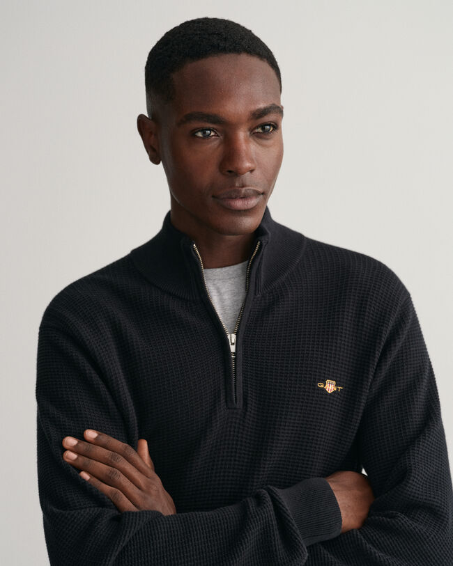 Katoenen Textured sweater met korte rits