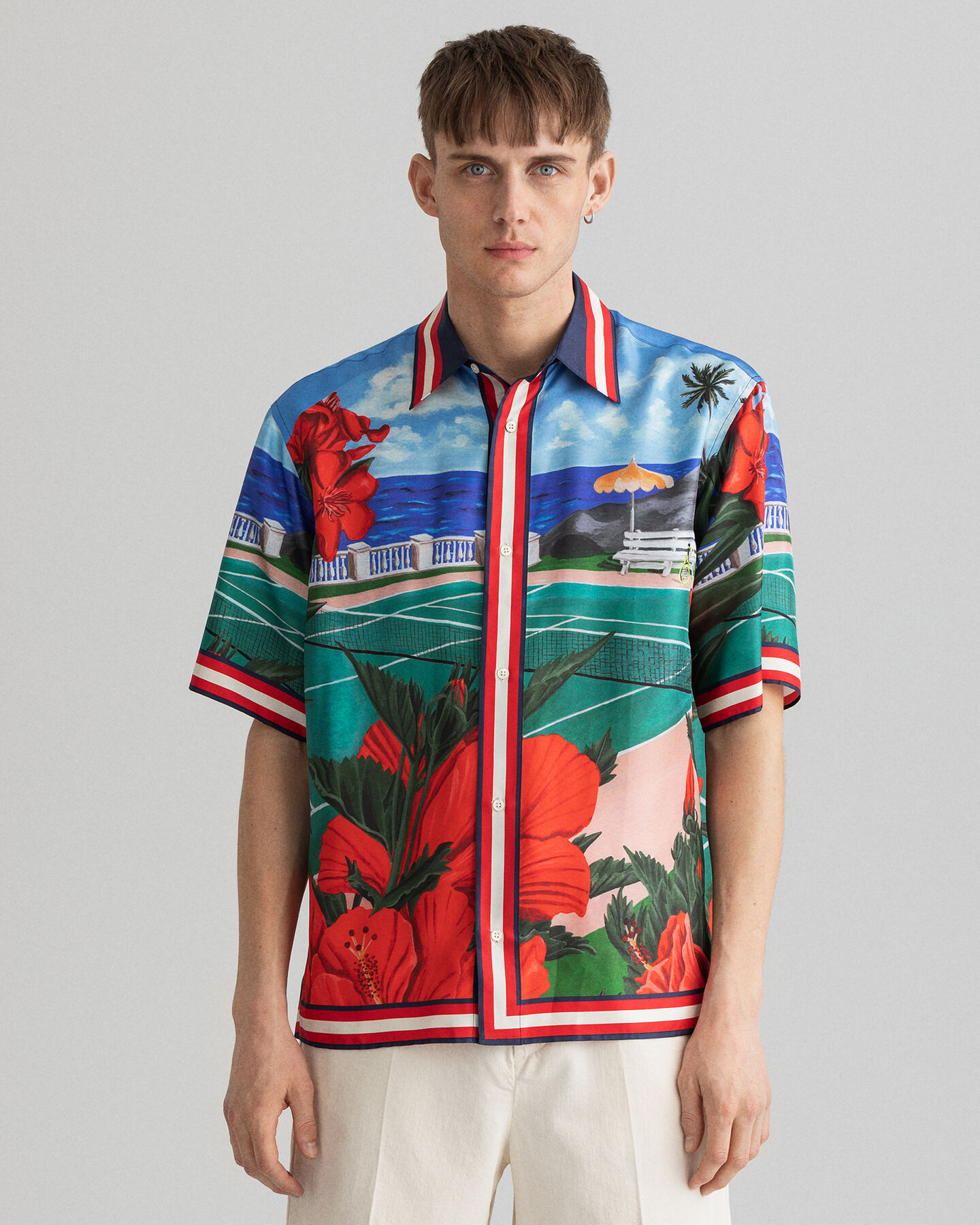 Regular Fit Scenery overhemd met korte mouwen van zijde