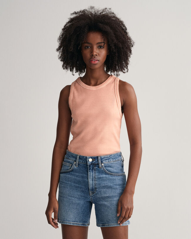 Sunfaded geribde tanktop met hoge hals