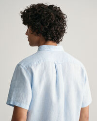 Regular Fit linnen overhemd met korte mouwen met pied-de-poule