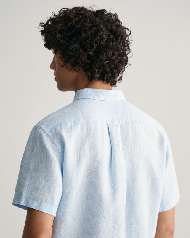 Regular Fit linnen overhemd met korte mouwen met pied-de-poule