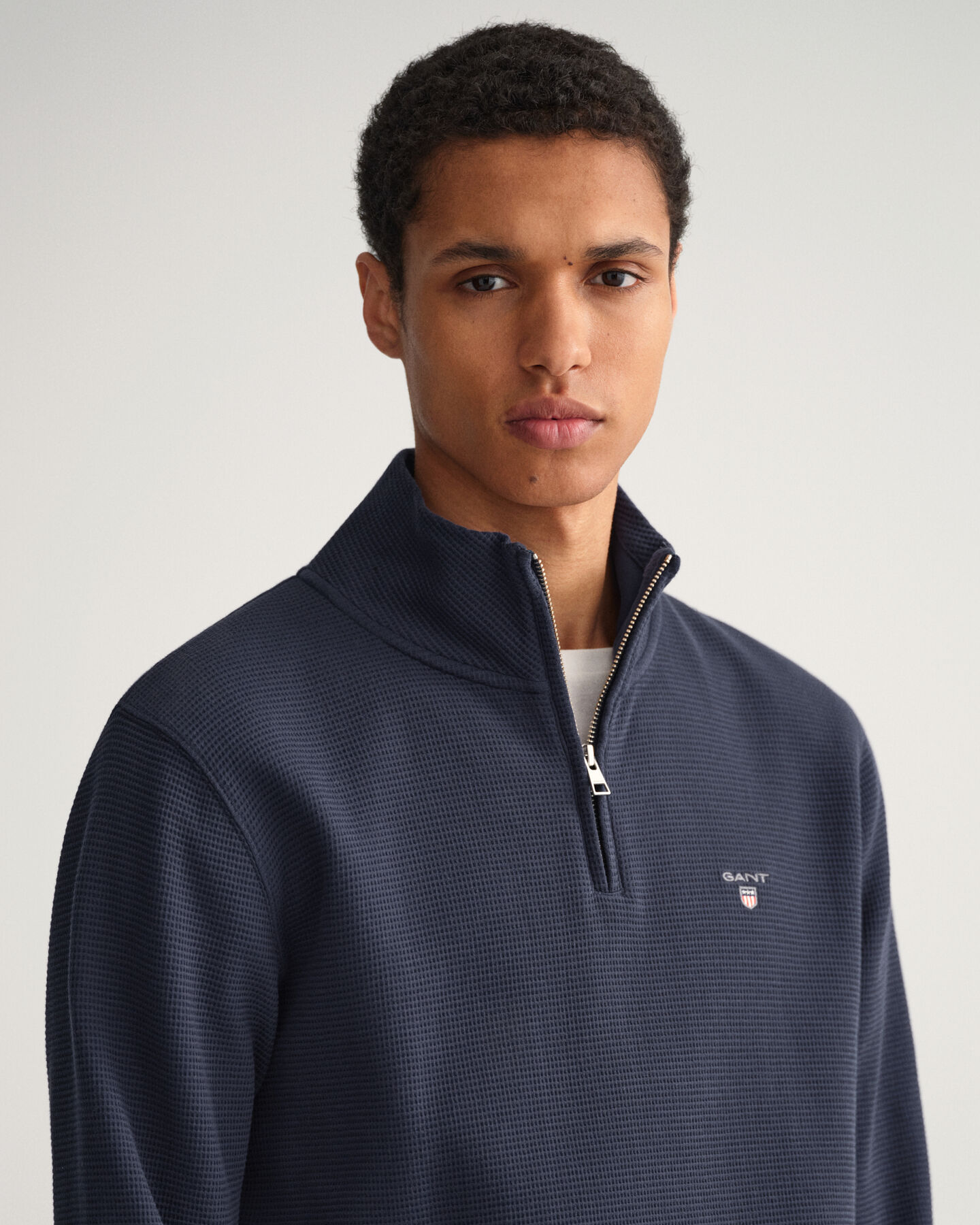 Waffle sweatshirt met korte rits