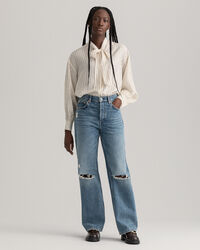 Zijden overhemd met krijtstreepje en strik