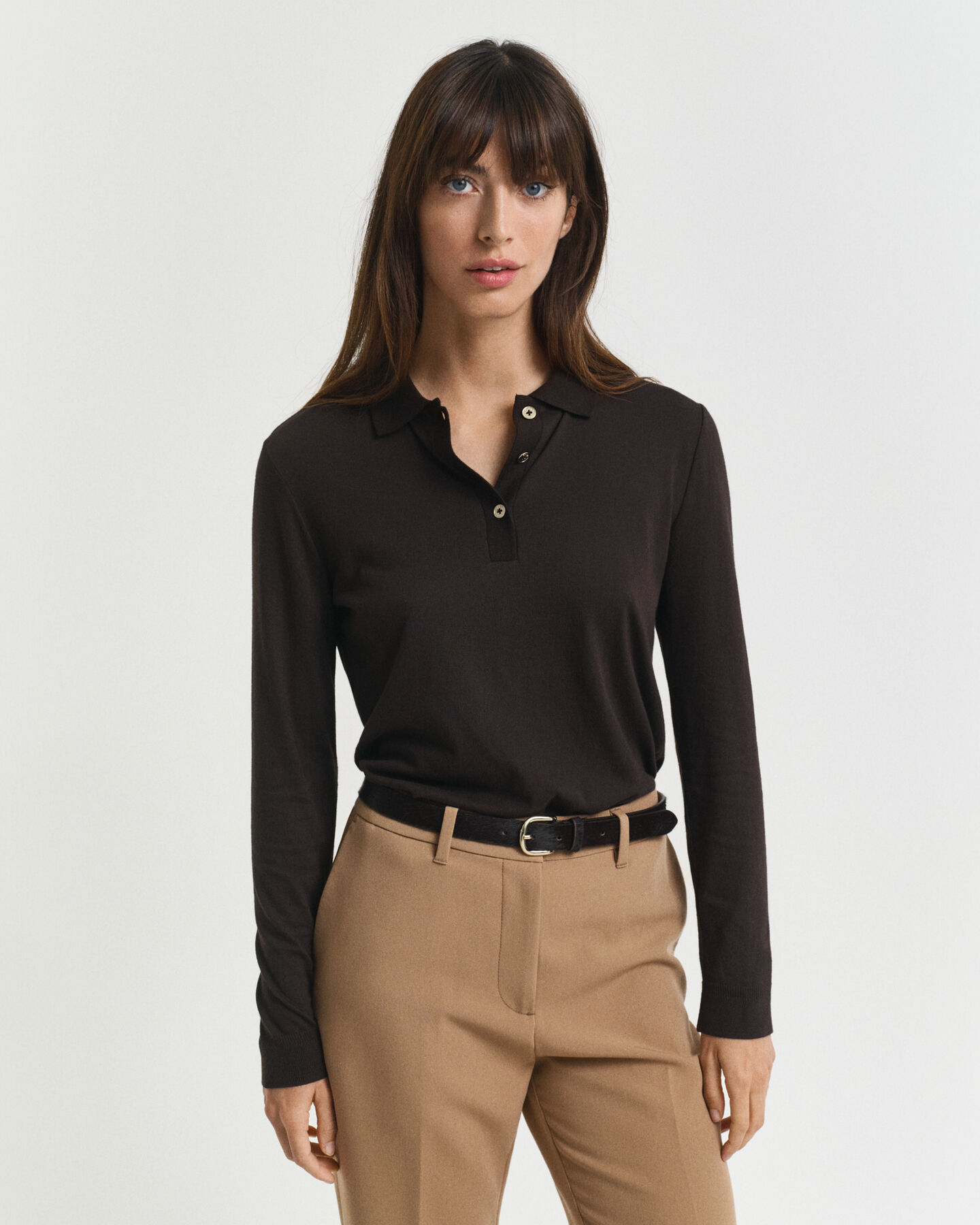 Seamless poloshirt met lange mouwen en knopen