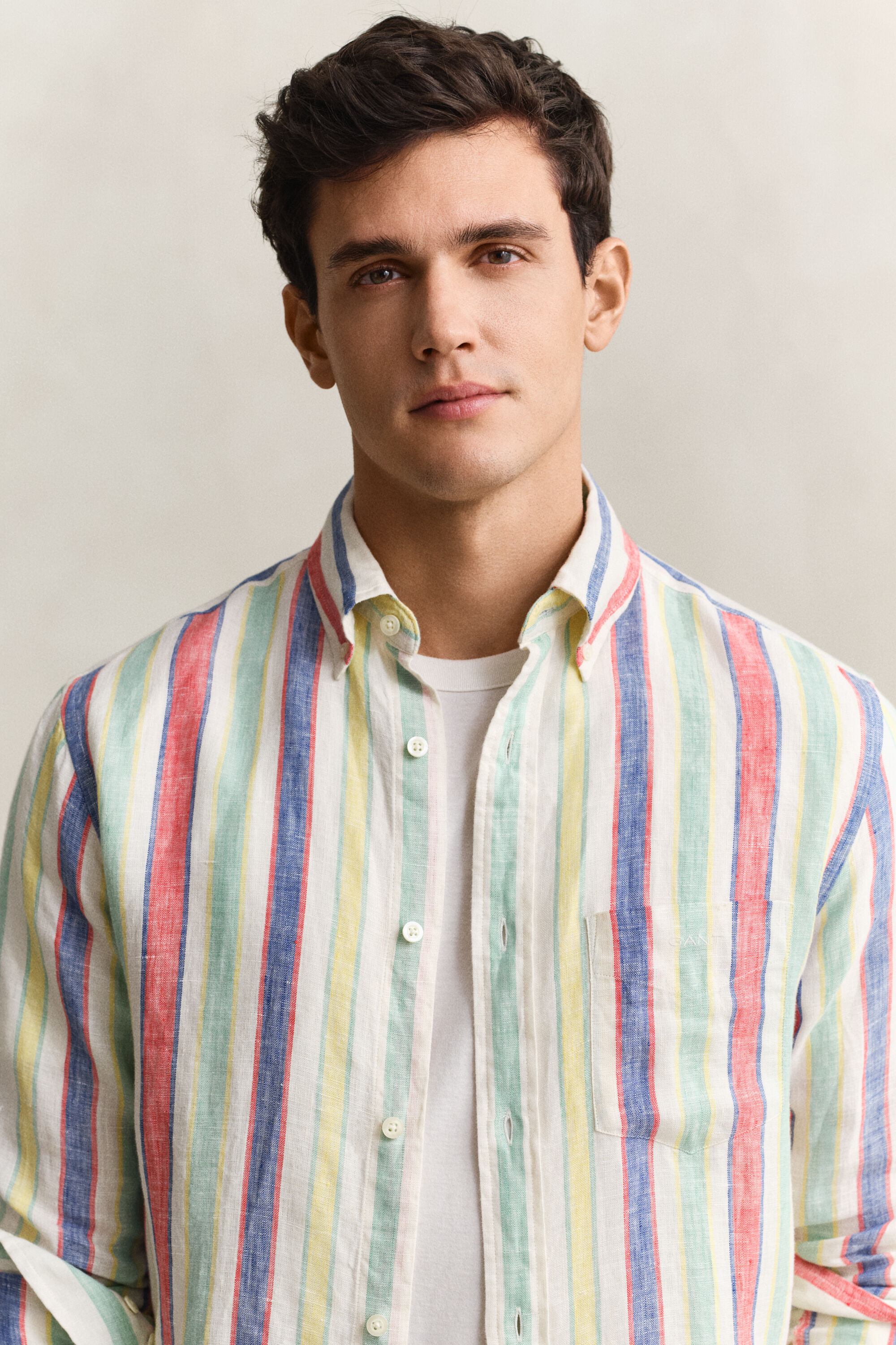 Meerkleurig gestreept linnen overoverhemd