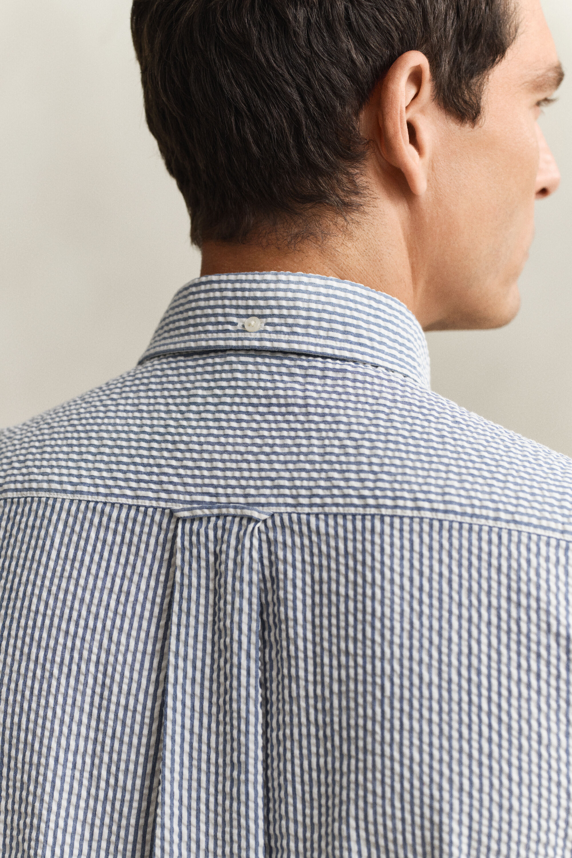 Seersucker overoverhemd met korte mouwen en strepen