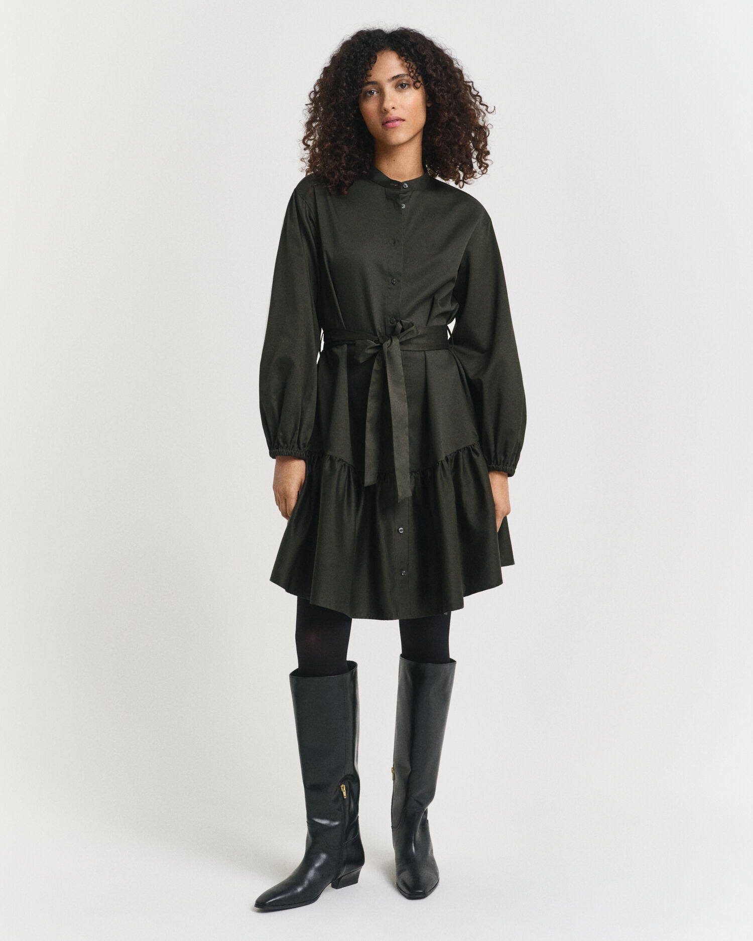 Jurk met lange mouwen van katoensatijn