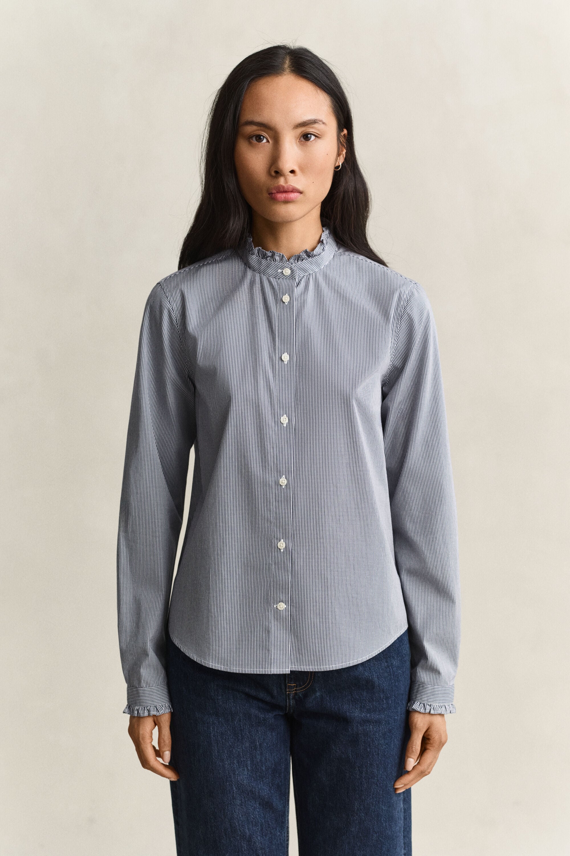 Blouse met ruches langs de kraag