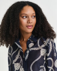 Regular Fit Sailing-print overhemd van katoen en zijde