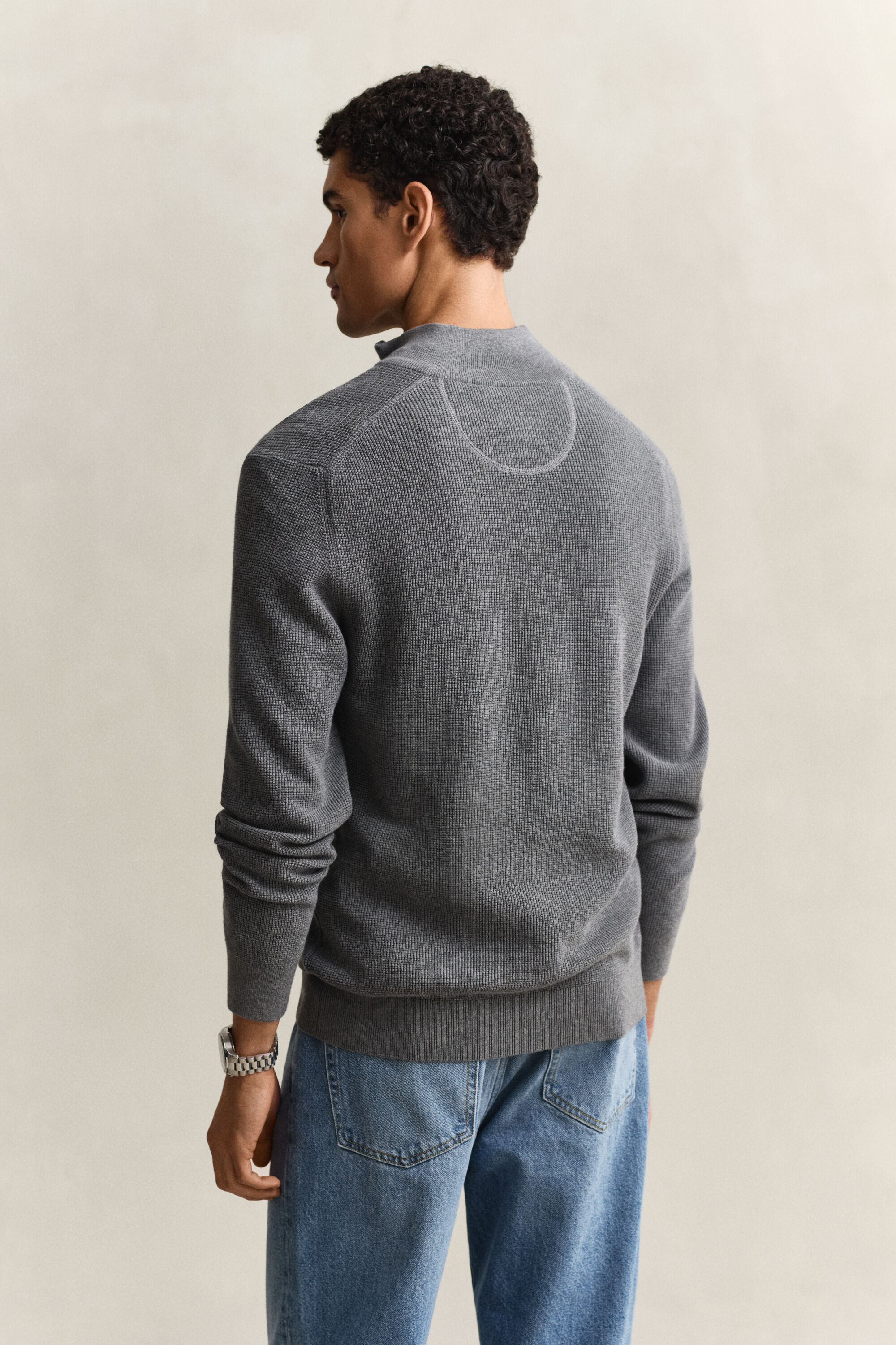 Katoenen Textured sweater met korte rits