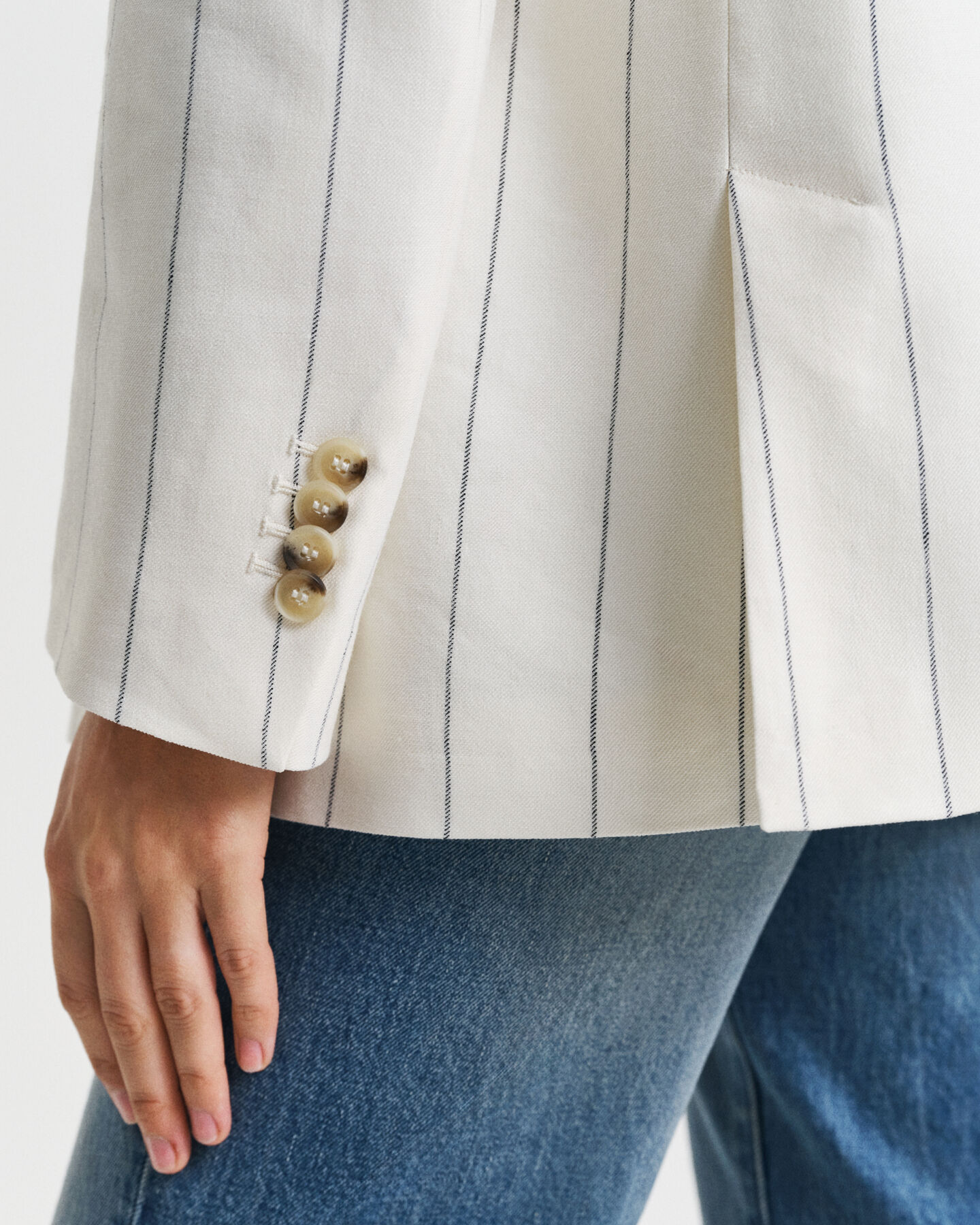 Linnen Club Blazer met krijtstreep