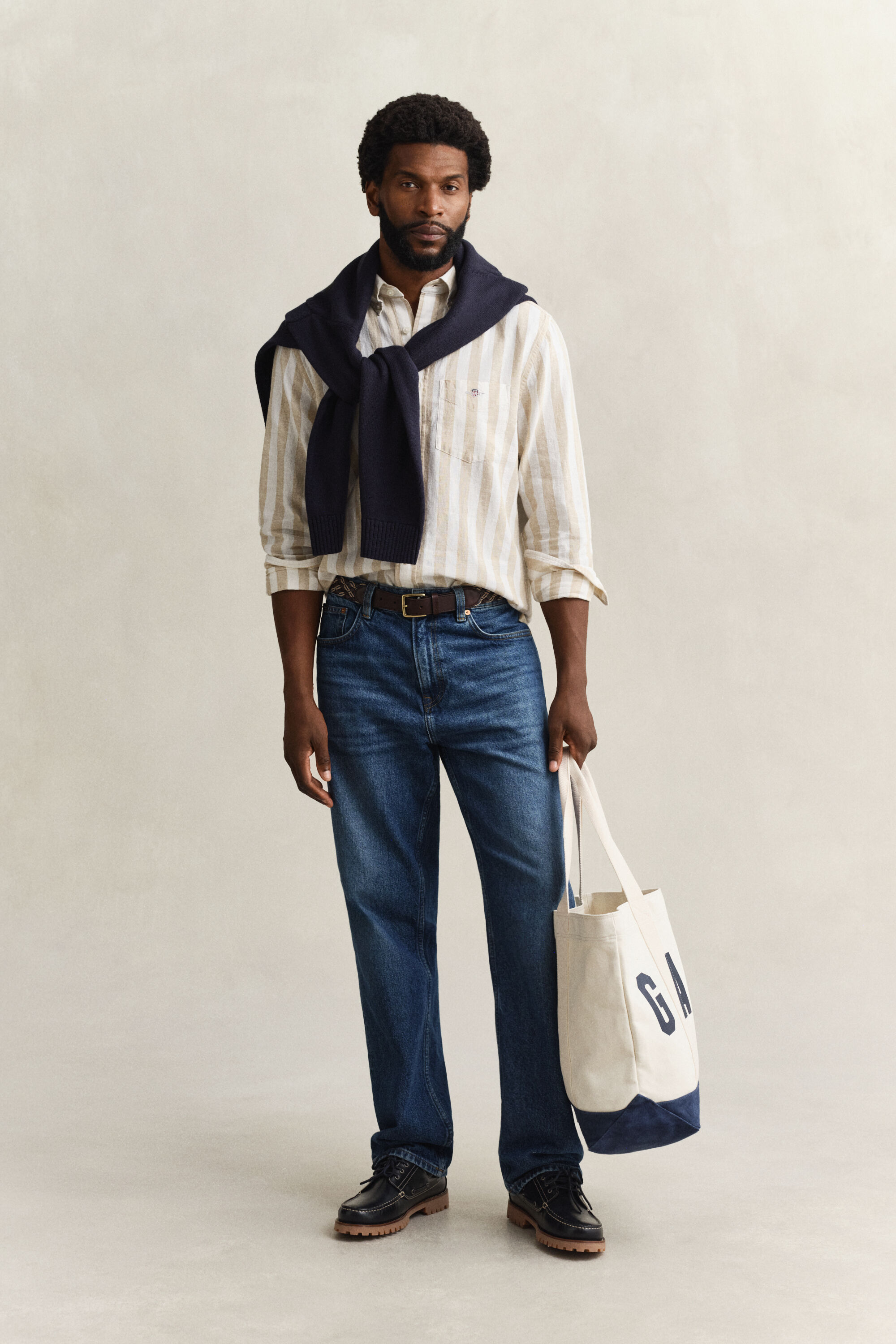 Gestreept overoverhemd van linnenmix