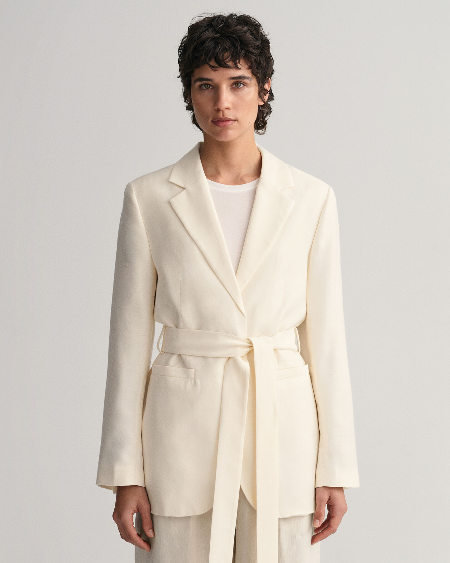 Regular Fit Fluid blazer met ceintuur